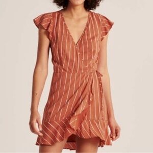 Abercrombie Fitch Red Orange White Stripes Casual Side Tie Wrap Mini Dress L